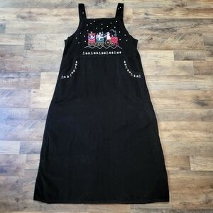 Christopher & Banks Women's Black Embroidered Snowman Courdoury Overall Dress 14
